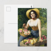  dame met een mandje Rozen Briefkaart (Voorkant / Achterkant)