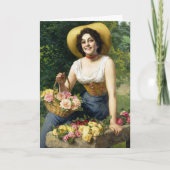 dame met een mandje Rozen Kaart (Voorkant)