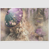 Dame met een parasol, vogel & vogelkooi, Bloemen Tissuepapier (Voorkant)