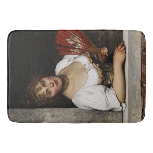 Dame met een rode fan (door Eugene de Blaas) Badmat (Voorkant)