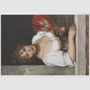 Dame met een rode fan (door Eugene de Blaas) Tissuepapier