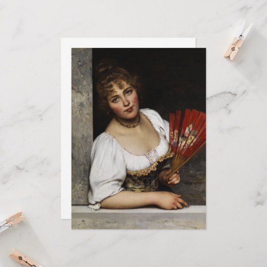 Dame met een rode fan kaart (Voorkant / Achterkant in situ)