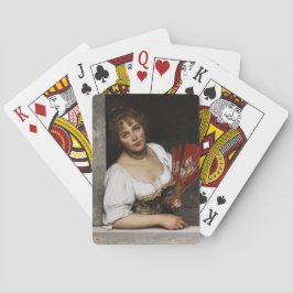 Dame met een rode waaier pokerkaarten