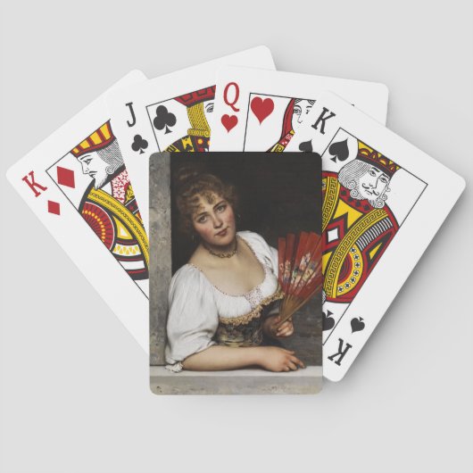 Dame met een rode waaier pokerkaarten (Achterkant)