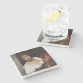 Dame met een rode waaier stenen onderzetter (Zijkant)