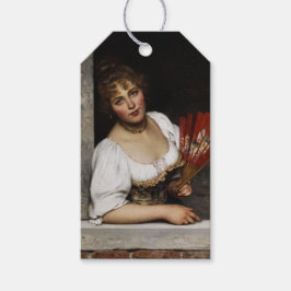 Dame met een rode waaier (van Eugene de Blaas) Cadeaulabel