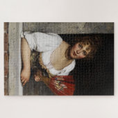 Dame met een rode waaier (van Eugene de Blaas) Legpuzzel (Horizontaal)