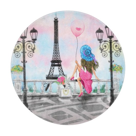 Dame met een roze ballon snijraad I Love Paris Snijplank (Voorkant)