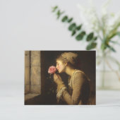 dame met een roze rozenschildering briefkaart (Staand voorkant)