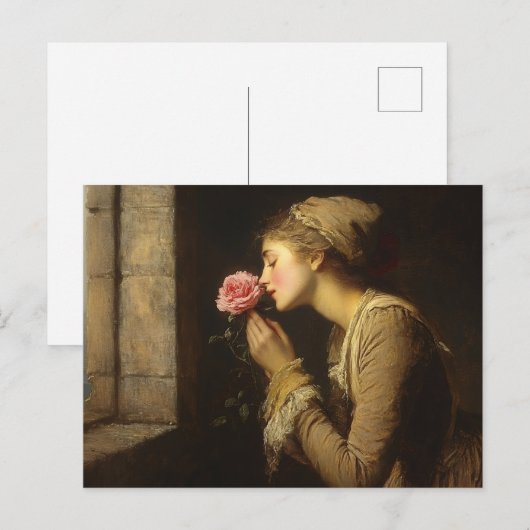 dame met een roze rozenschildering briefkaart (Voorkant / Achterkant)