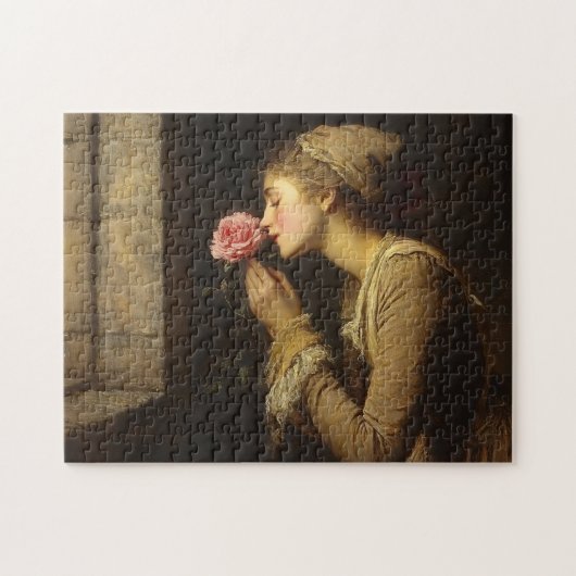 dame met een roze rozenschildering legpuzzel (Horizontaal)