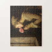 dame met een roze rozenschildering legpuzzel (Verticaal)