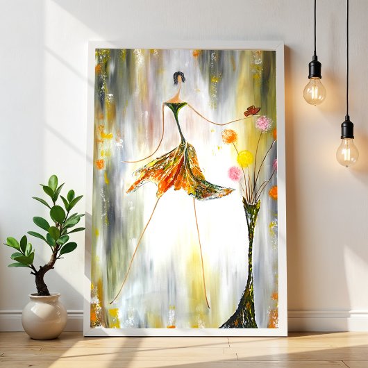 Dame met een vlinder foto afdruk