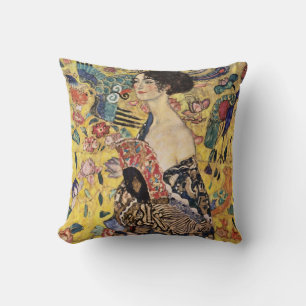 Dame met een waaier van Gustav Klimt Kussen