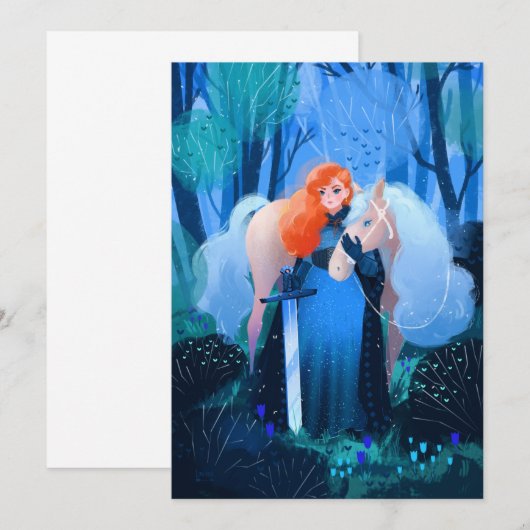 Dame met een zwaard en een witte paard kaart (Voorkant / Achterkant)