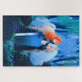 Dame met een zwaard en een witte paard legpuzzel (Horizontaal)