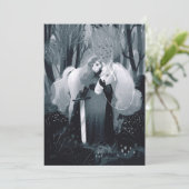 Dame met een zwaard en een witte paard zwart-wit kaart (Staand voorkant)