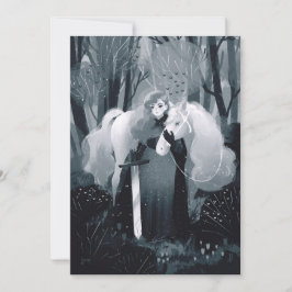 Dame met een zwaard en een witte paard zwart-wit kaart