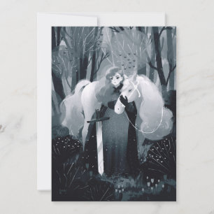 Dame met een zwaard en een witte paard zwart-wit kaart
