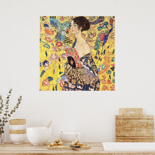Dame met Fan van Gustav Klimt Poster