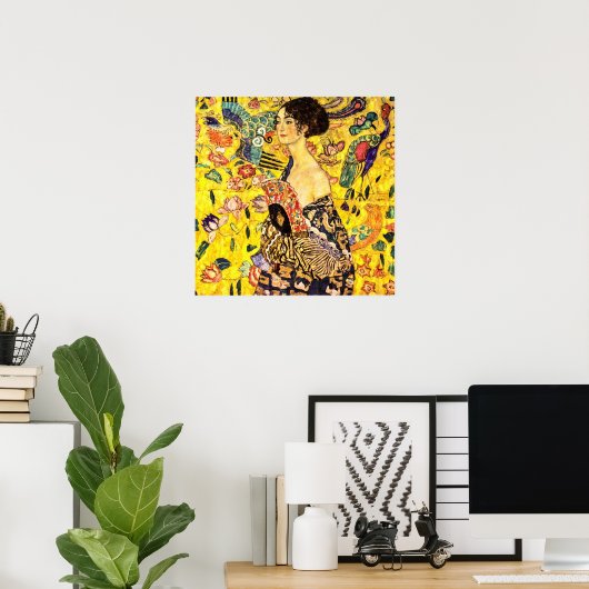 Dame met Fan van Gustav Klimt Poster (Thuiskantoor)