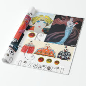 DAME MET FENIX, ART DECO SCHOONHEID MODE KOSTUUM CADEAUPAPIER (Uitgerold)