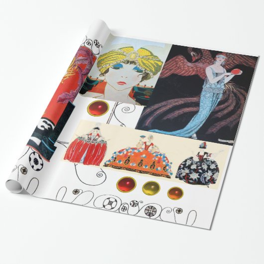 DAME MET FENIX, ART DECO SCHOONHEID MODE KOSTUUM CADEAUPAPIER (Uitgerold)