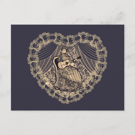 Dame met gitaar briefkaart (Voorkant)