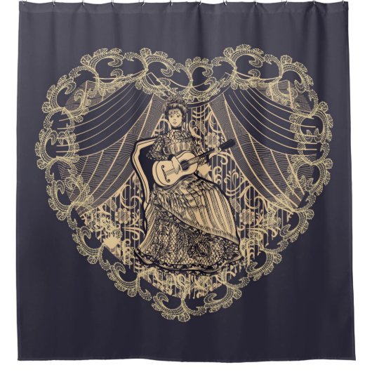 Dame met gitaar douchegordijn (Voorkant)