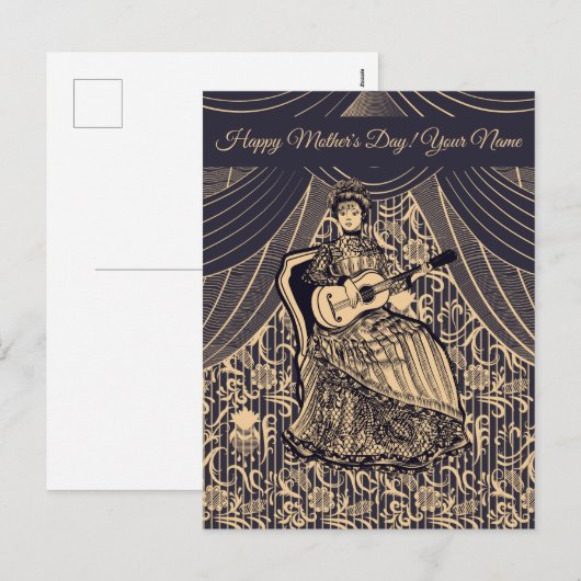 Dame met gitaar feestdagenkaart (Voorkant / Achterkant)