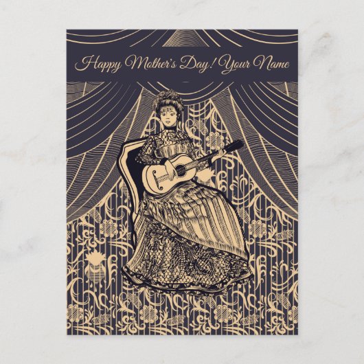 Dame met gitaar feestdagenkaart (Voorkant)