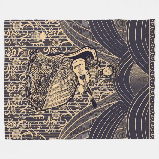 Dame met gitaar fleece deken (Voorkant (Horizontaal))