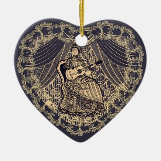 Dame met gitaar keramisch ornament (Voorkant)