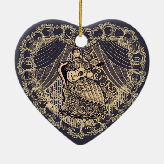 Dame met gitaar keramisch ornament (Achterkant)