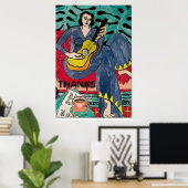 Dame met gitaar & Koffiebeker, voeg tekst toe Poster (Thuiskantoor)