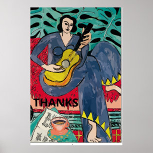 Dame met gitaar & Koffiebeker, voeg tekst toe Poster