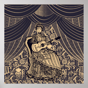 Dame met gitaar poster