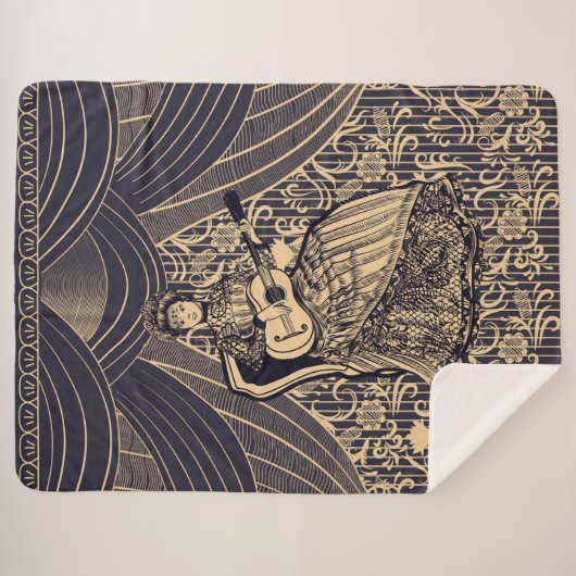 Dame met gitaar sherpa deken (Voorkant (horizontaal))
