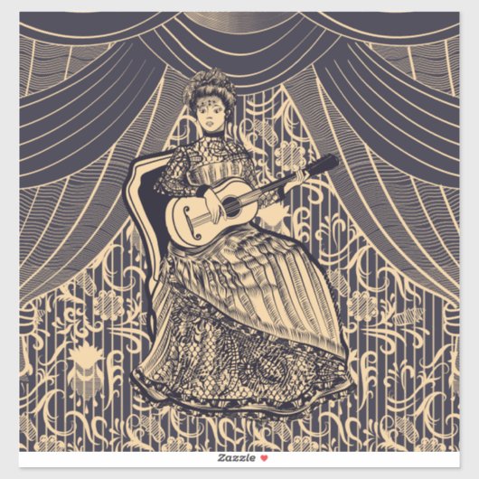 Dame met gitaar sticker (Vel)