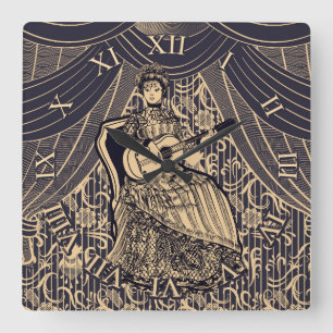 Dame met gitaar vierkante klok