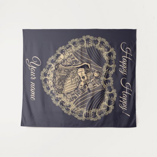 Dame met gitaar wandkleed (Voorkant (horizontaal))