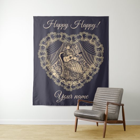 Dame met gitaar wandkleed (In situ)