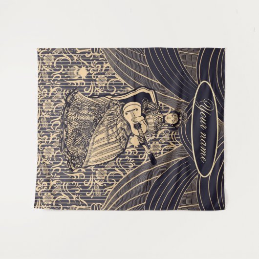 Dame met gitaar wandkleed (Voorkant (horizontaal))