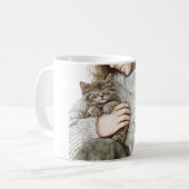 Dame met grijze kat koffiemok (Voorkant links)