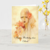 "DAME MET GROENE OGEN" TANTE VERJAARDAG KAART (Gele Bloem)