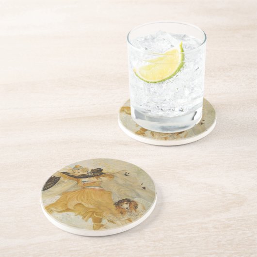 dame met haar Dog Onderzetters (Zijkant)