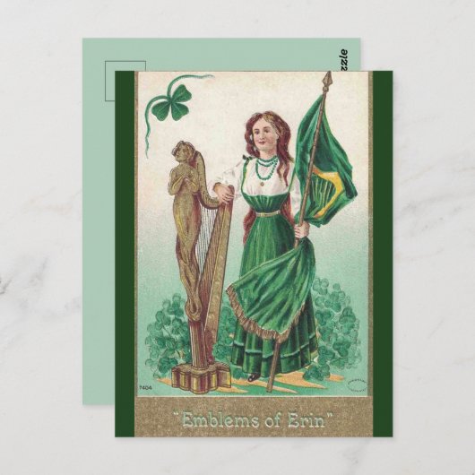 dame met harp en vlaggemblemen van Erin Briefkaart (Voorkant / Achterkant)