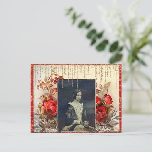  dame met het Briefkaart Red Roses (Staand voorkant)