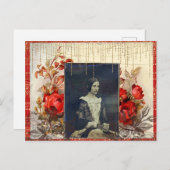  dame met het Briefkaart Red Roses (Voorkant / Achterkant)