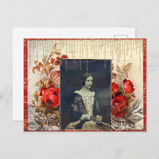  dame met het Briefkaart Red Roses (Voorkant / Achterkant)